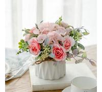 Genérico Artificial Potted Flower Pink,Mini Potted Fake Flowers,Small Ceramic Vase Fake Flower Plants,Faux Flowers Hydrangea Decora for Table,Bookshelf,Bedroom,Living Room,Party