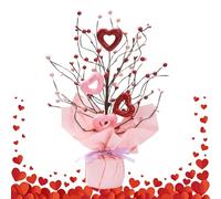 Genérico Artificial Valentine Flowers - Heart Stem Decor, Romantic Berry Picks | PVC Paper Bouquet 40cm Table Centerpiece, Wedding Celebration Display, Living Room Bedroom Shelf Party Accent