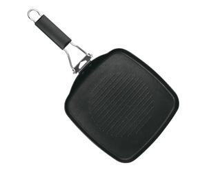 Genérico Asadora Grill Mango Abatible Sartén Parrilla Asador Con Rayas Sartén Grill Cuadrada 27x27 cm