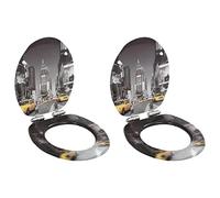 Genérico Asiento Inodoro WC 2 uds Tapa Cierre Suave MDF diseño New York,Asientos de inodoros y bidés-277000