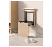 Genérico Asiento Plegable de Pared con Pasamanos, Banco Zapatero Abatible para Baño, Entrada y Pasillo, Silla Mural con Panel de Aluminio, Soporta hasta 136 kg(Gold-B)