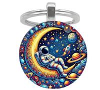 Genérico Astronaut On The Moon Keychain Pendant - 3D Space Theme Backpack Dangling Charm | Creative Electroplated Alloy Key Ring Jewelry Ornament | Whimsical Galaxy Universe Birthday Gift For Friends