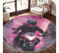 Genérico Atleta de Motocross Alfombra Redonda para Salón 160 cm, Rosa Alfombra Redonda Antideslizante de Pelo Corto Lavable a máquina para Pasillo y Dormitorio Cojines Decorativos