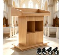 Genérico Atril portátil de Madera con Ruedas, púlpito de Iglesia, Atril móvil con Espacio de Almacenamiento para seminarios, escuelas y Eventos - Acabado Natural