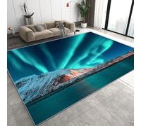 Genérico Auroras Boreales Alfombra Salon Grande Lavable en Lavadora, Montañas Nevadas Polares Alfombra Pelo Corto Imitación Cachemira Abstracta Antideslizante para Dormitorio 120x180 cm D-837