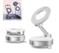 Genérico Autobriva Phone Holder,Vacuum Magnetic Phone Holder for Car, 360° Adjustable Foldable Phones Stand Compatible with Ultra-Strong N55 Magnet & Magnetic Clip,For Dash Windshield (1 White)