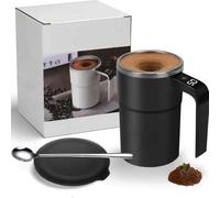 Genérico Automatic Magnetic Stirring Coffee Mug With Temperature Display, Rechargeable Stirring Mugs, Rechargeable Automatic Mixing Cup for Coffee, Tea, Hot Chocolate (Black)