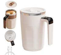 Genérico Automatic Stirring Coffee Cup with Temperature Display,Rechargeable coffee Mug,Type C Self-Stirring Mug with Lid,Smart Mixing Cup for Coffees,Milk and Other Beverages (White)