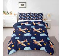 Genérico Avión y Nubes Edredon Cama 90, Azul Marino Juego de Cama de Microfibra, 1 Nordico 150x220 y 2 Fundas, Ligero y Suave, 4 Estaciones X248