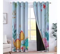 Genérico Azul Claro Cortinas Opacas Dibujos Animados Planta para Dormitorio Hogar Salón, Térmico Cortina Lindo Dinosaurio 2 Piezas contra El Frío con Ojales 140 An X 245 Al Cm