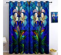 Genérico Azul Marino Cortinas Opacas, Arquitectónico Gótico Plantas Flores, 100% Poliéster Cortinas Reduccion Ruido Termicas, Aislantes Frio y Calor, 2 Piezas 92An x 214Al cm