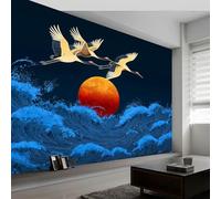 Genérico Azul Marino Papel Pintado Pared Panorámico 250 x 175 cm Aves Marinas Japonesas Al Sol, decoración de pared Póster Gigante de Pared Personalizado 3D Para Salón Dormitorio