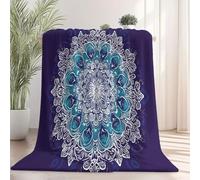 Genérico Azul Morado Manta 100 x 130 cm, Mandala Onírico Estampado Floral Impresión Manta para Cama Sofá Adultos y Niños Viajar Camping - Franela Ligeras Cálida y Acogedora
