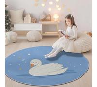 Genérico Azul Tappeto Rotondo in flanella, Dibujos Animados Lindo Estrellas Cisne Stampa Morbida Tappeto Rotondo di Protezione - 120 cm Antiscivolo Lavabile Tappeti per soggiorno ufficio cucina