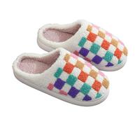 Genérico Babuchas Mujer Invierno,Zapatillas De AlgodóN Acolchadas CáLidas De Gran TamañO Con Dibujos Animados De PatróN De Cuadros Multicolores De Invierno Para Parejas (Multicolour 39)