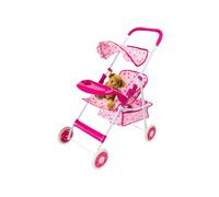Genérico Baby Doll Stroller Toys - Trendy Portable Pram Play Set for Toy Dolls Pretend Play Stroller with Storage Basket for Toddler Girls Boys, Pink Fabric Metal, Indoor Outdoor Use 20.10 Inch