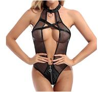 Generico Babydoll - Babydoll - Babydoll para mujer, seductora, tallas grandes, ropa de dormir abierta, con encaje, con curvas, ropa interior sexy para la noche de boda, Negro , XXL