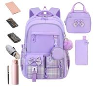 Genérico Backpack for Girls - 3 Pieces | Bowknot School Bag Set