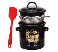 Genérico Bacon Grease Container - 1200ml Enamel Oil Storage Container | Bacon Grease Jar | With Integrated Mesh Strainer & Silicone Spatula, 40oz Greasë Saver For Cooking, Baking & Oil Filtering