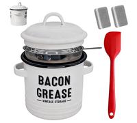 Genérico Bacon Grease Container - Steel Oil Container | Pot Fat Storage, With Strainer, 48 Oz Stainless Steel Oil Filter Pot For Kitchen, Green Cooking Oils Storage Holder