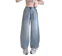 Genérico Baggy Jeans Niña Pantalones de Denim Cómodo Pierna Recta Adolescente Chica Jean Bootcut Pantalones largos con Bolsillos Casual Retro Y2k Streetwear Outdoor Primavera Verano Otoño