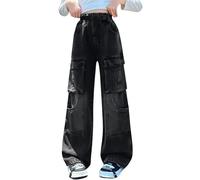 Genérico Baggy Vaqueros Niña Pantalones de mezclilla sueltos Pierna Recta Adolescente Chica Jean Bootcut Pantalones largos con bolsillos Moda Retro Y2k Streetwear Outdoor Primavera Verano Otoño