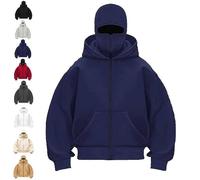 Genérico Balaclava Hoodie with Built In Balaclava, Double Hooded Zip Jacket with Mask, Wind-Resistant Winter Hoodies Unisex (Navy Blue,XXL)