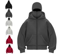Genérico Balaclava Hoodie with Built In Balaclava, Double Hooded Zip Jacket with Mask, Wind-Resistant Winter Hoodies for Men (Deep Gray-Zipper,L)