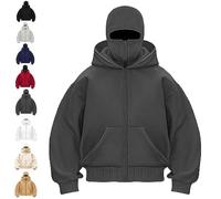 Genérico Balaclava Hoodie with Built In Balaclava, Double Hooded Zip Jacket with Mask, Wind-Resistant Winter Hoodies Unisex (Deep Grey,3XL)