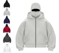 Genérico Balaclava Hoodie with Built In Balaclava, Double Hooded Zip Jacket With Mask, Wind-resistant Winter Hoodies for Men Women (Light Grey,XXL)