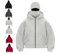 Genérico Balaclava Hoodie with Built In Balaclava, Double Hooded Zip Jacket with Mask, Wind-Resistant Winter Hoodies for Men (Gray1-Zipper,3XL)