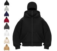 Genérico Balaclava Hoodie with Built In Balaclava, Double Hooded Zip Jacket with Mask, Wind-Resistant Winter Hoodies Unisex (Black,M)