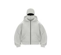 Genérico Balaclava Hoodie with Built In Balaclava, Zip Up Fashion Double Layer Hoodie with Mask for Men, Ski Mask Hoodies (Light Grey,L)