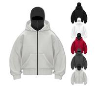 Genérico Balaclava Hoodie with Built-In Eye Mask, Unisex Masked Hoodie, Hip-Hop Hoodies Sweatshirt Wind Resistant Athletic Coat (light gray,S)