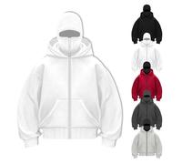 Genérico Balaclava Hoodie with Built-In Eye Mask, Unisex Masked Hoodie, Hip-Hop Hoodies Sweatshirt Wind Resistant Athletic Coat (white,2XL)