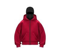 Genérico Balaclava Ninja Zipper Hoodie With Built In Balaclava, Double Hooded Jacket Hoodie With Mask, Wind-Resistant Winter Hoodies (Red A (zipper),M)