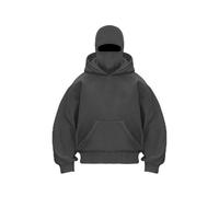 Genérico Balaclava Ninja Zipper Hoodie with Built In Balaclava, Double Hooded Jacket Hoodie with Mask, Wind-Resistant Winter Hoodies (Dark Gray (Pullover),S)