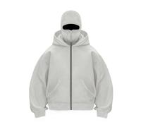 Genérico Balaclava Ninja Zipper Hoodie With Built In Balaclava, Double Hooded Jacket Hoodie With Mask, Wind-Resistant Winter Hoodies (Light gray B (zipper),S)