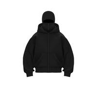 Genérico Balaclava Ninja Zipper Hoodie With Built In Balaclava, Double Hooded Jacket Hoodie With Mask, Wind-Resistant Winter Hoodies (Black (zipper),S)