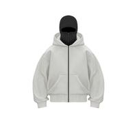 Genérico Balaclava Ninja Zipper Hoodie With Built In Balaclava, Double Hooded Jacket Hoodie With Mask, Wind-Resistant Winter Hoodies (Light gray A (zipper),S)