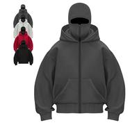 Genérico Balaclava Ninja Zipper Hoodie With Built In Balaclava,Double Hoodie Jacket With Mask,Winter Hoodies For Unisex (Dark Gray-Zipper,3XL)