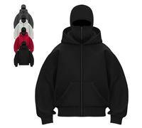 Genérico Balaclava Ninja Zipper Hoodie With Built In Balaclava,Double Hoodie Jacket With Mask,Winter Hoodies For Unisex (Black-Zipper,L)