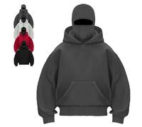 Genérico Balaclava Ninja Zipper Hoodie With Built In Balaclava,Double Hoodie Jacket With Mask,Winter Hoodies For Unisex (Dark Gray-Pullover,XL)