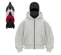 Genérico Balaclava Ninja Zipper Hoodie With Built In Balaclava,Double Hoodie Jacket With Mask,Winter Hoodies For Unisex (Light Gray A-Zipper,S)