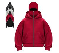 Genérico Balaclava Ninja Zipper Hoodie With Built In Balaclava,Double Hoodie Jacket With Mask,Winter Hoodies For Unisex (Red B-Zipper,XL)