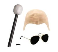 Genérico Bald Cap, Novelty Headwear with Glasses, Fancy Costume Accessory Cosplay Performance, 2.17x10.63 Inches Funny Theater Prop for Ladies Mens Stage Party Halloween Graduation Events