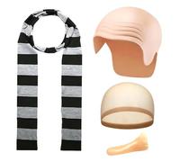 Genérico Bald Hat Costume - Halloween Cartoon Scarf Hairnet Prank Props Set