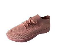 Genérico Bambas Running Mujer Casual Zapatillas Deportivas Color de Encaje de Punto Zapatillas Plataforma Up Fashion Flieing Women's Size Sólido Grandes Zapatos Casual Sneakers (Pink,40)
