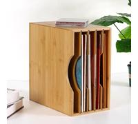 Genérico Bamboo Record Storage Holder, Album Storage Display Stand, with 5 Compartments, Removable partition Panel, 19.5 * 33 * 35cm, Organizer Rack for Albums, Magazine, Book, Files - Brown