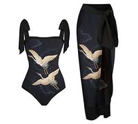 Generico Bañador de una pieza para mujer Push Up Bañador para piscina de mujer Colorblock estampado floral abstracto 1 pieza + 1 pieza Cover UP Traje de dos piezas con estampado bikini monokini de 2